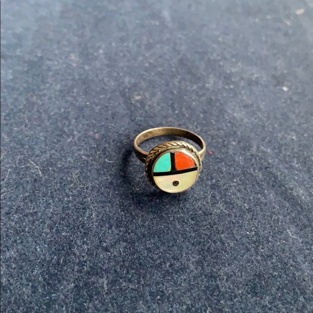 Vintage Zuni Sun Face Turquoise Ring